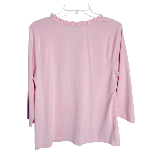 Isaac Mizarahi Ruffle v neck half placket cotton modal pink top size M - Picture 3 of 8